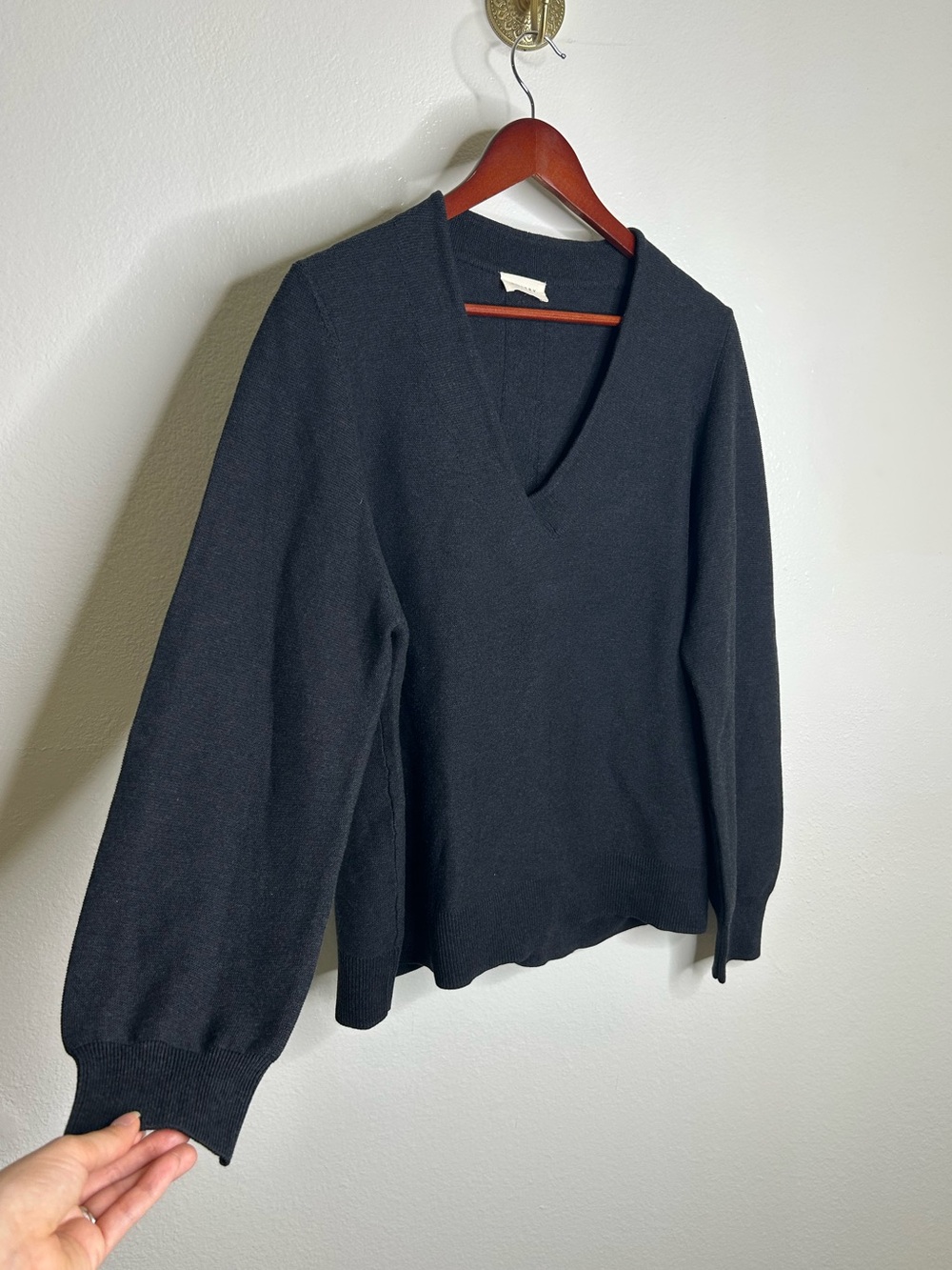 POETRY 100% Organic Cotton Charcoal Gray V - Neck Textured Knit Sweater